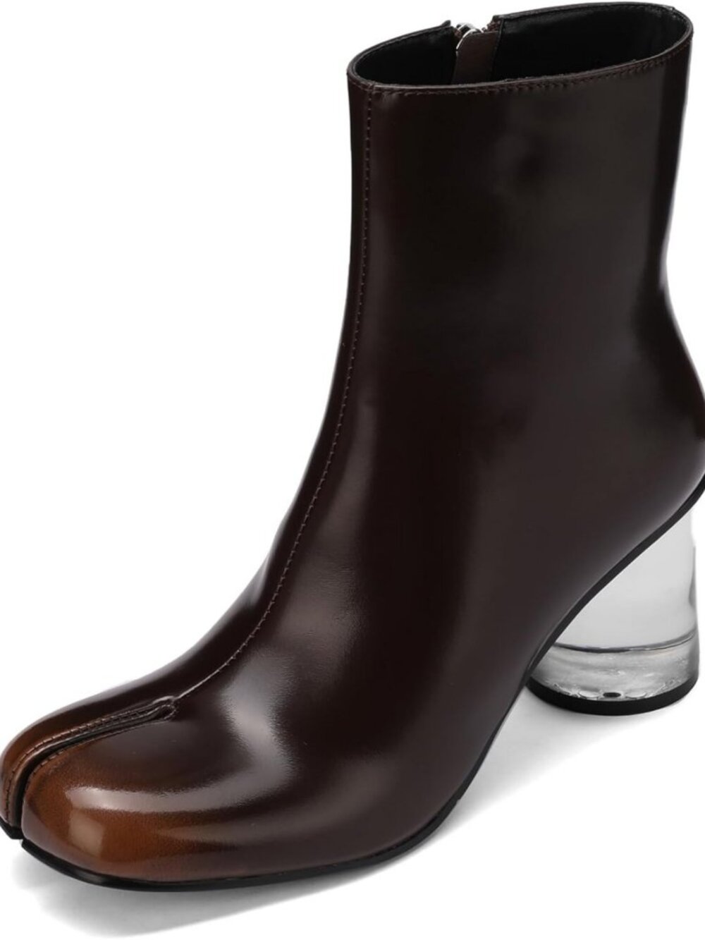 Clear Block Heels Ankle Boots for Women | Chunky Tabi Zipper Side Booties